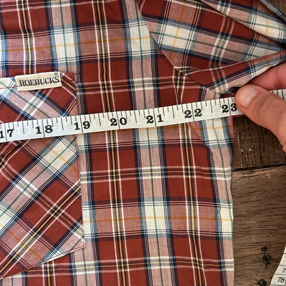 Genuine Roebuck Large Clay Red Plaid Pearl Snap Long Sleeve Shirt - Picture 7 of 7